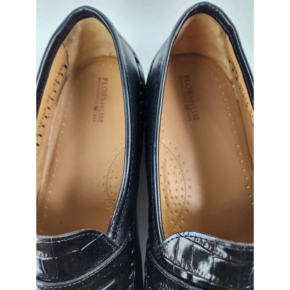 Florsheim Pisa Black Croc Leather Moc Toe Loafer Tassel Shoes Men's 12 EEE Wide